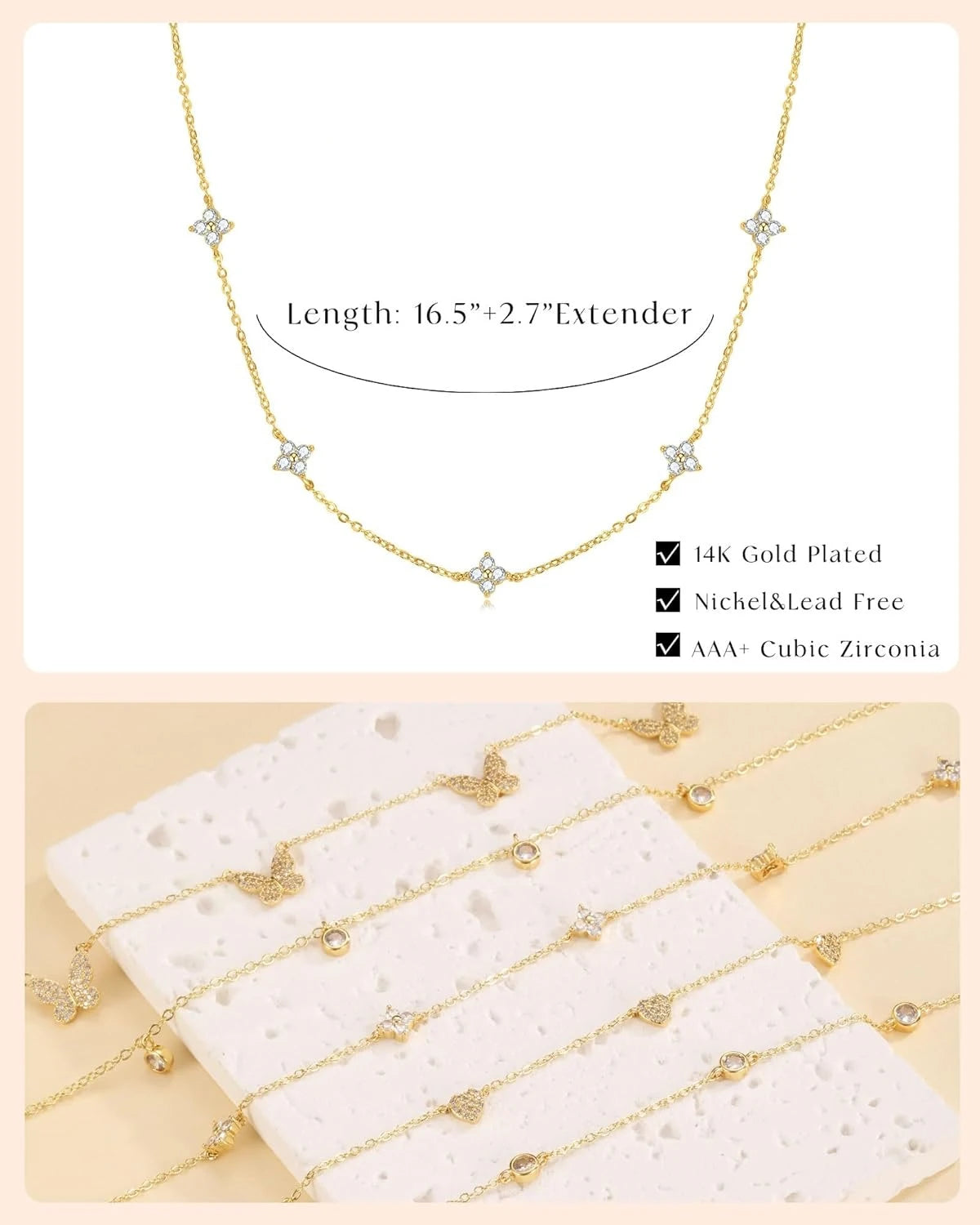 Silver/14K Gold Plated Cubic Zirconia Necklaces for Women Hypoallergenic Necklace Choker Necklace Christmas Gift For Women