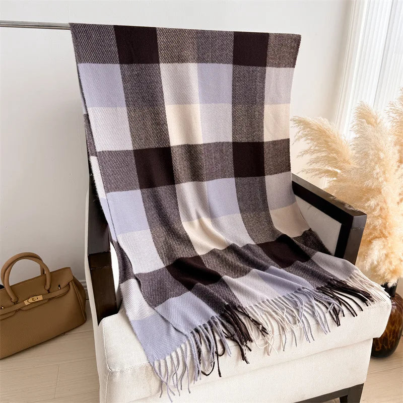 Luxury Brand Plaid Scarf Autumn Winter Women Warm Neckerchief Pashmina Lady Shawls and Wraps Casual Lattice Tassel Scarves