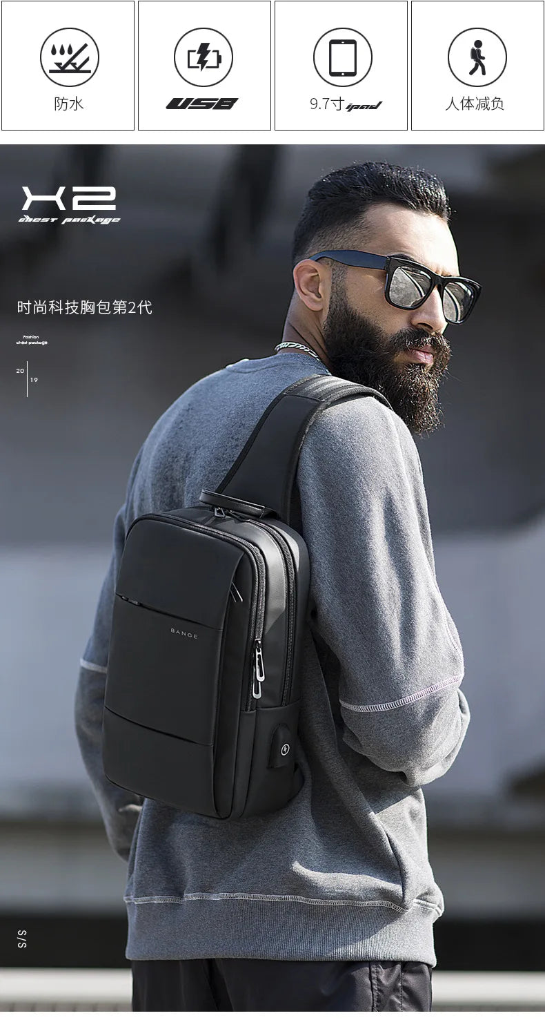 Fashion Men Travel Waterproof Leisure Business Chest Sports Packs Messenger Shoulder Sling Running Bag Men's Boys