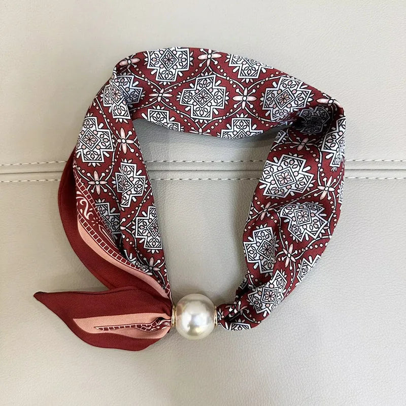 1/2PCS Elegant Pearl Tail Magnetic Clasp Scarf Summer New Versatile Breathable Fashion Artistic Accessory Neck Wrap Scarves