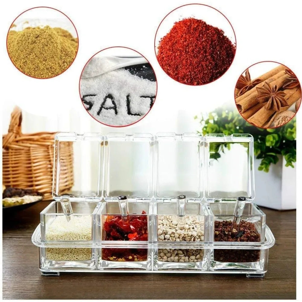 KitchenSeasoning Box Set Clear Crystal SeasoningStorage Container Seasoning Bottle with Lid andSpoon KitchenSeasoning Tool