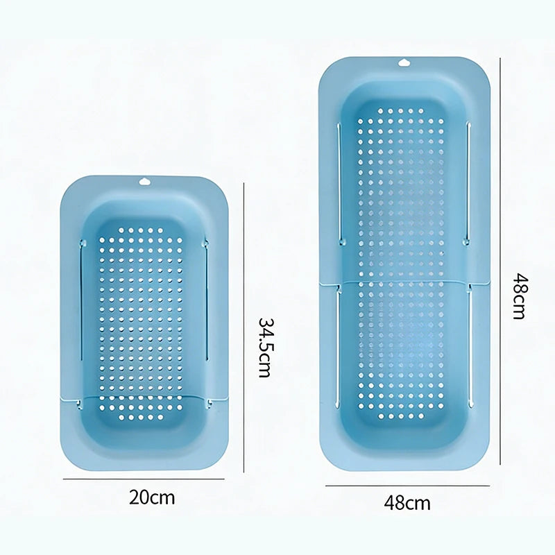 Extendable Over The Sink Colander Strainer Basket for Washing Vegetables Fruits Draining Pasta Drying Dishes Home Kitchen Tool