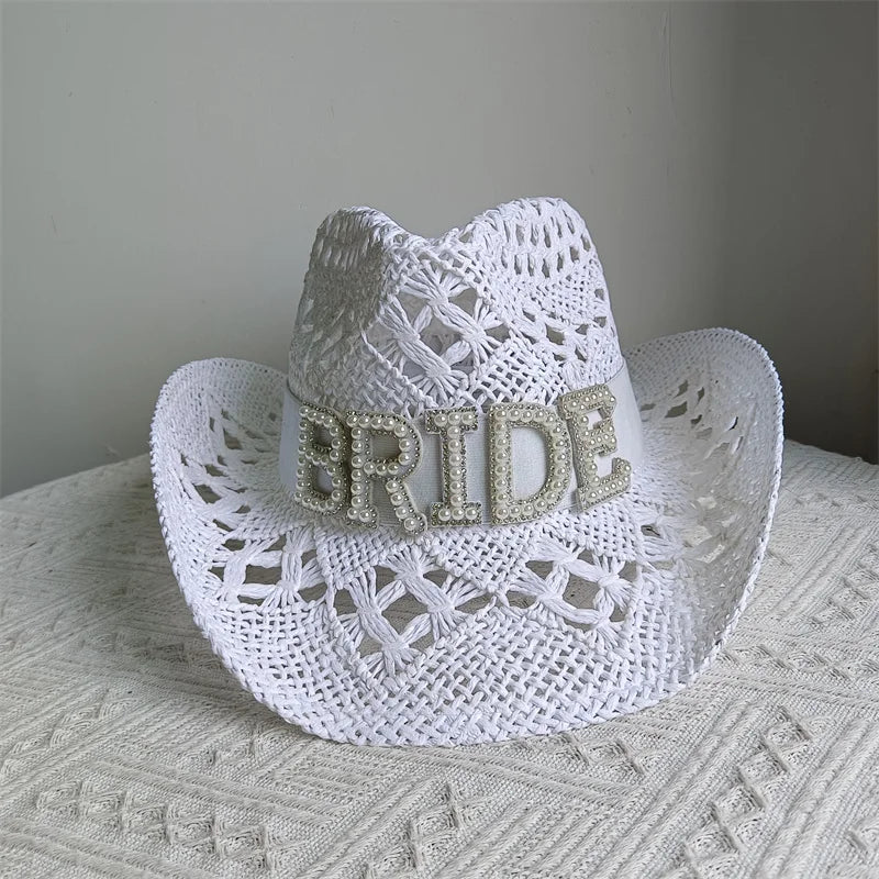 Bridal Malan Flower Style Cowboy Hat All Kinds of Hats for All Seasons Summer Beach Hat Elegant Cowboy Hat Pearl Accessories