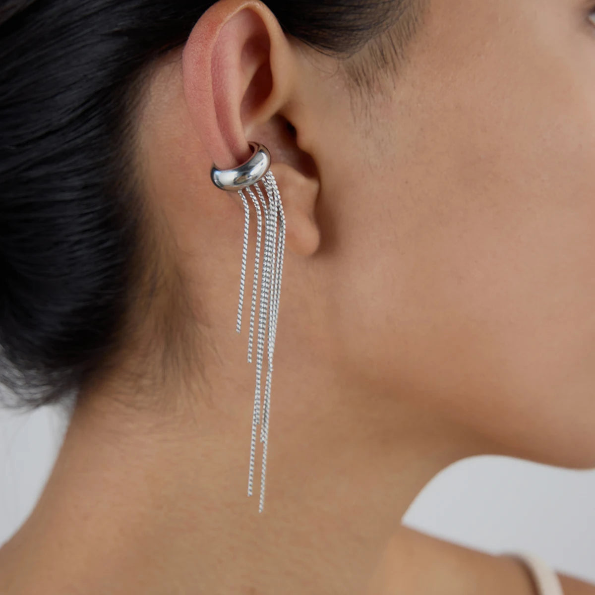Yori 1Pc Long Tassel Drop Dangle Ear Clip Women's Metal Charms Stainless Steel 18K Gold PVD Plated Waterproof Jewelry 2025 New