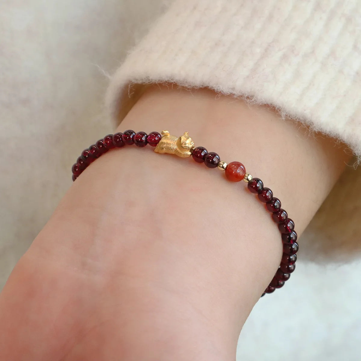 2026 3MM Garnet Bracelet with Aqua Jade & Agate, Gold Plated Stackable Beaded Bracelets for Women, Healing Crystal Gift 1420