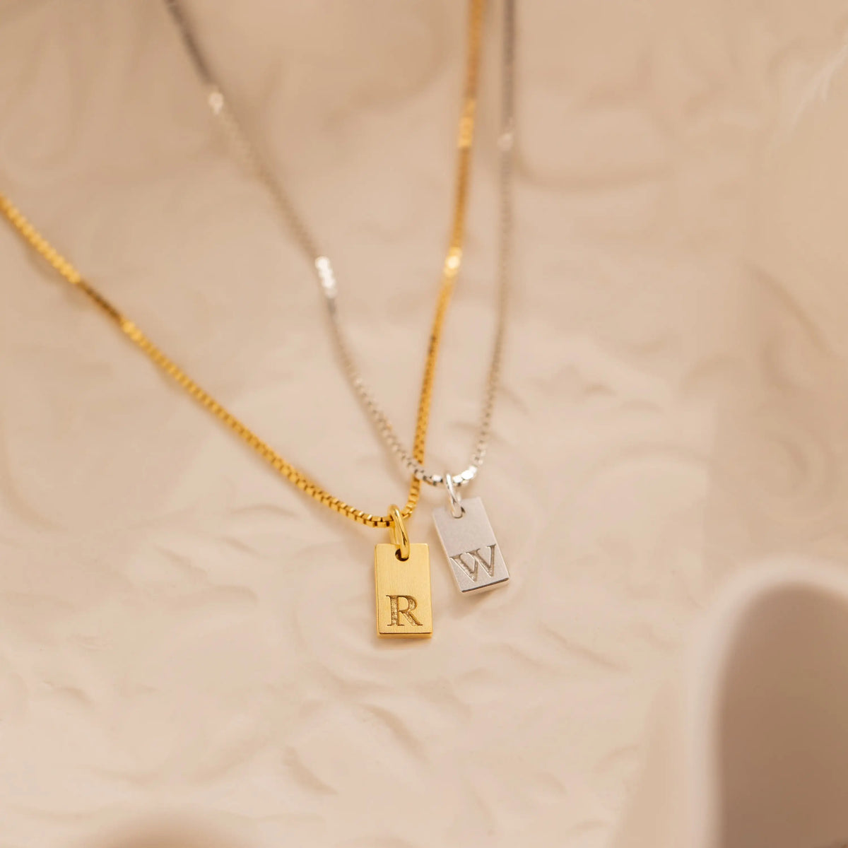 Dainty Initial Tag Necklace 18K Gold Plated Custom Etched Personalized Letter Pendant in Box Chain Gifts For Her  Women Jewelry