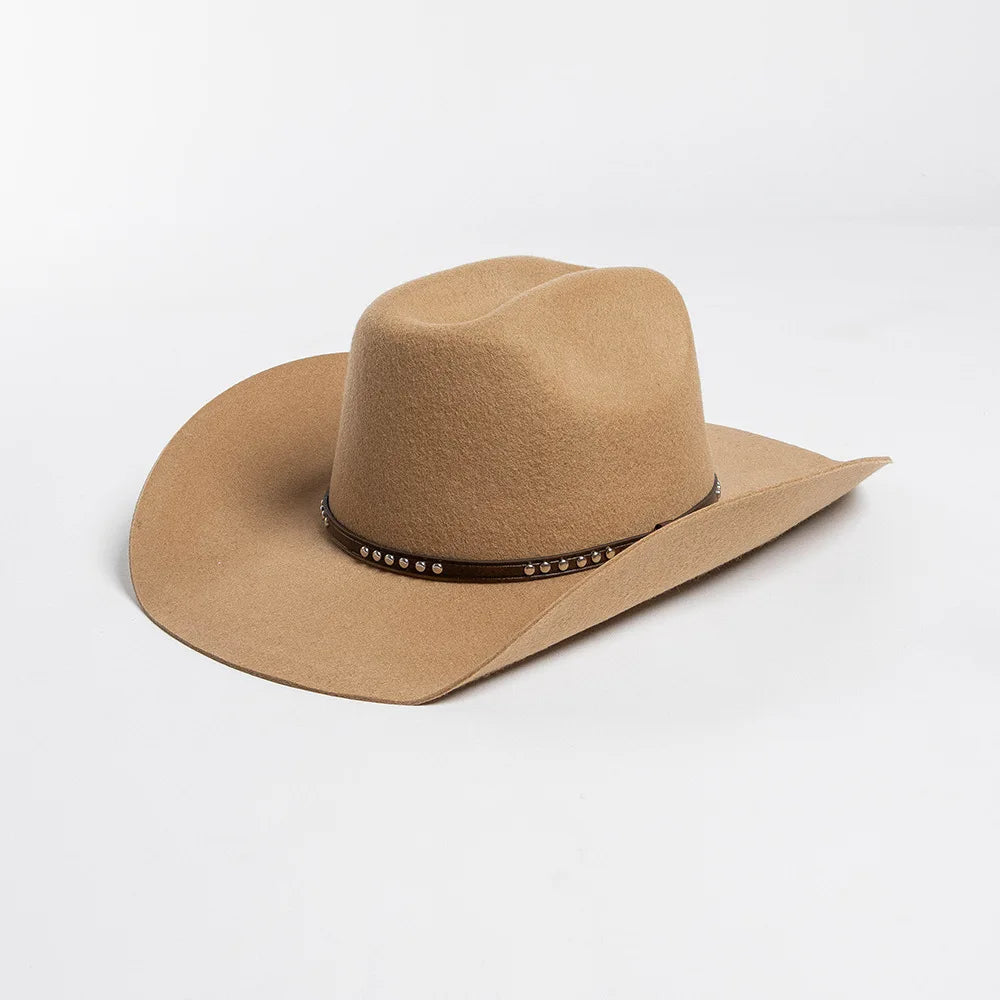 USPOP Autumn Winter Western Cowboy Hat Unisex Casual Studded Wool Felt Hat with Belt  Large Size Fedora Available in Sizes S-XL