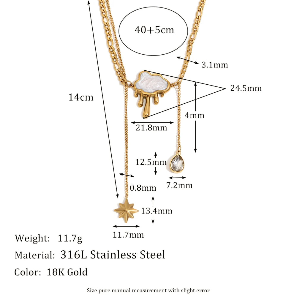 Glossisland | Double Layers Cloud Tassel Zircon Necklace Stainless Steel Waterproof Jewelry Trendy Dainty Chic Necklace
