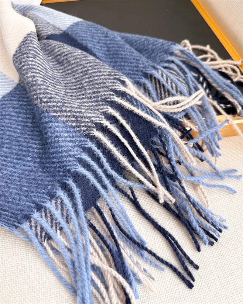 Luxury Brand Plaid Scarf Autumn Winter Women Warm Neckerchief Pashmina Lady Shawls and Wraps Casual Lattice Tassel Scarves