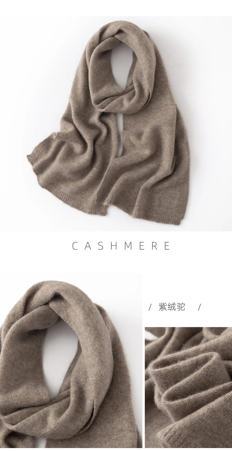 Soft 100% Cashmere Scarf for Autumn and Winter, Women's Knitted Warm Neck Protection Scarf 160*25CM