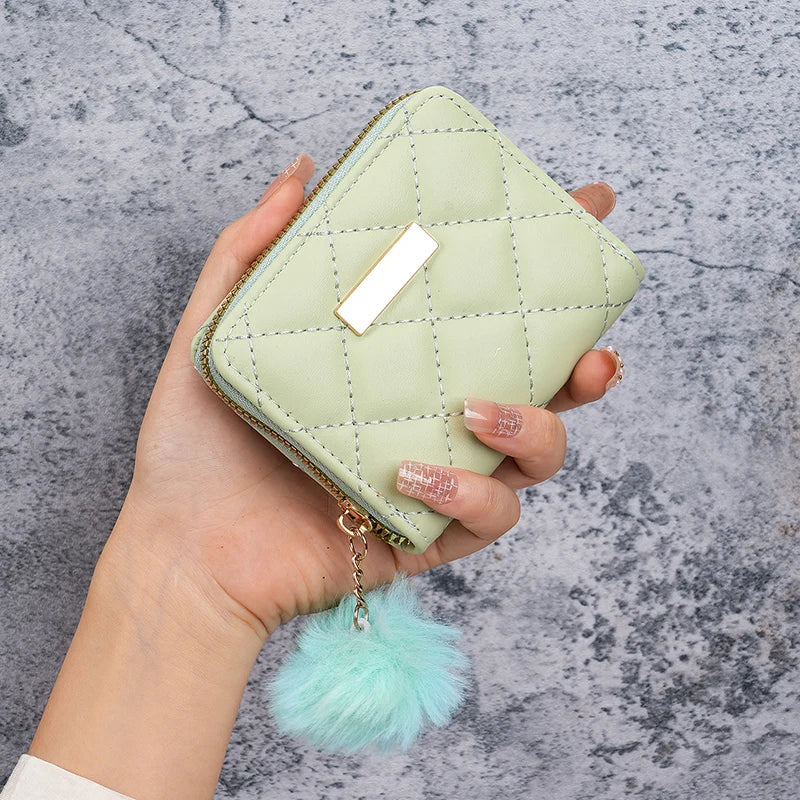 Ladies short purse 2024 new diamond embroidered iron hanging hair ball coin purse card leisure foreign trade package