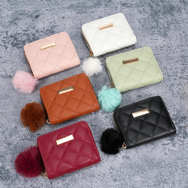 Ladies short purse 2024 new diamond embroidered iron hanging hair ball coin purse card leisure foreign trade package