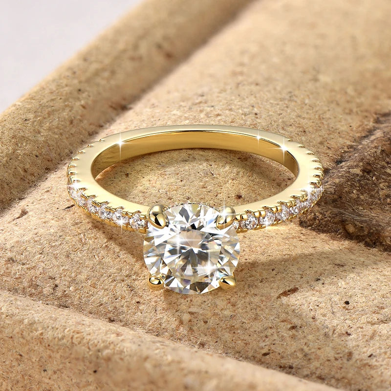 IOGOU Classic 8mm 2.0CT D Moissanite Ring 14k Gold Filled Engagement Wedding Rings for Women Finger Jewelry with GRA Certificate