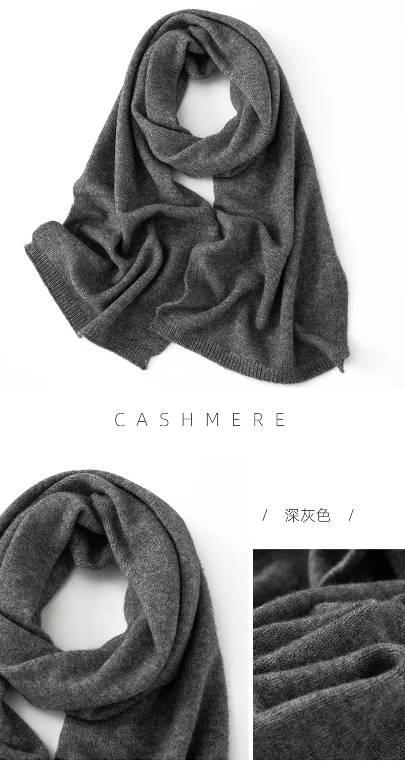 Soft 100% Cashmere Scarf for Autumn and Winter, Women's Knitted Warm Neck Protection Scarf 160*25CM