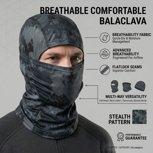 Gray camouflage balaclava face mask with full coverage hood and eye opening