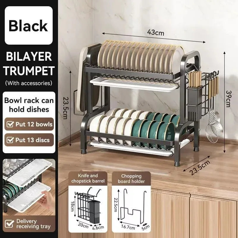 Kitchen bowl drain storage, cabinets layered storage shelves, tableware and chopsticks sorting shelves
