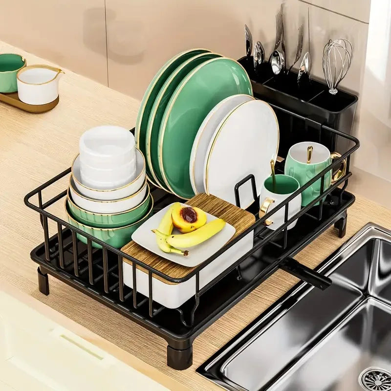 Rustproof Dish Drying Rack Kitchen Countertop Dish Rack Dish Drainer Organizer with Utensil Holder＆ Drain Board for Kitchen Sink
