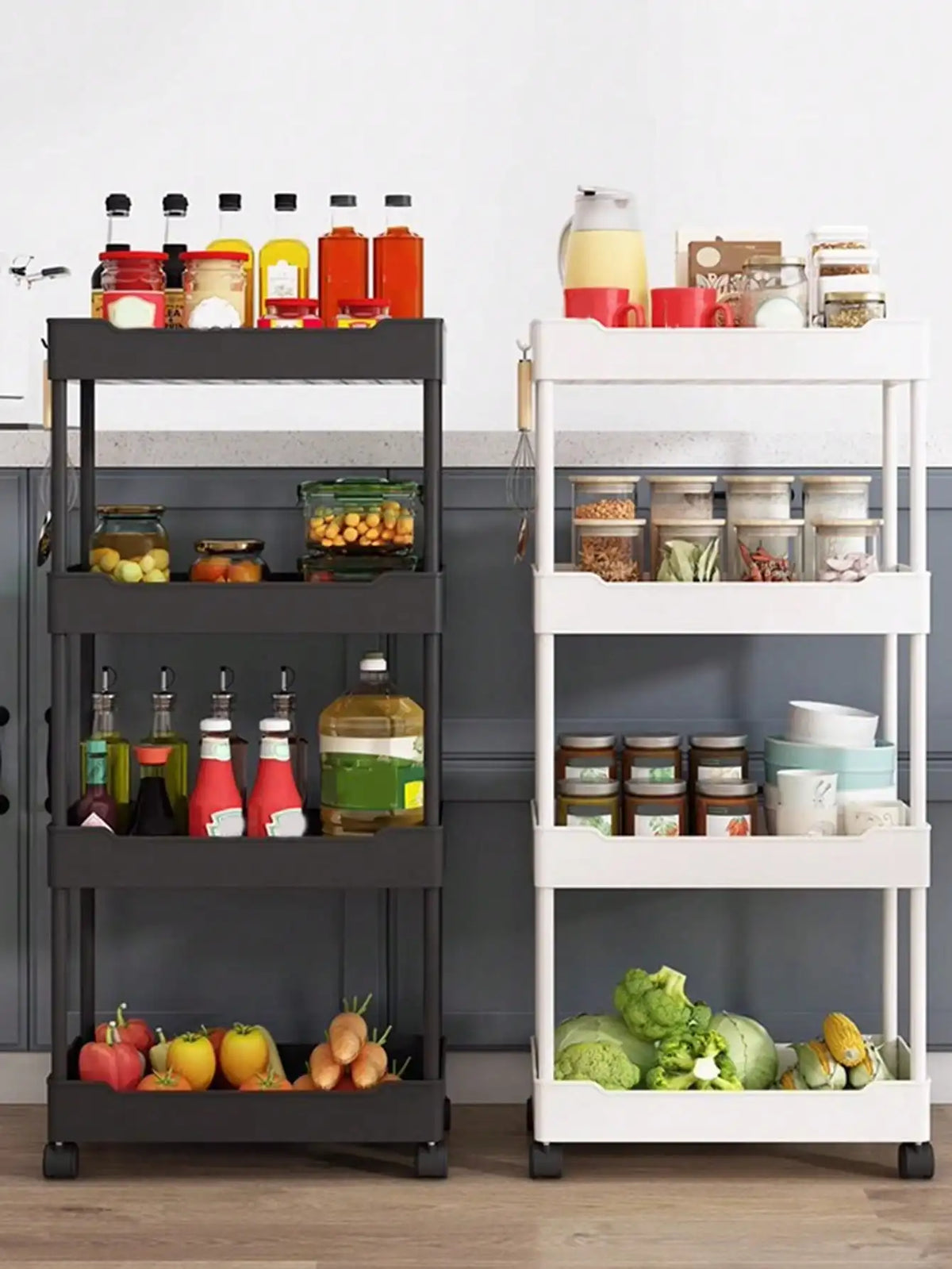 1pcs 3/4 Tier Rolling Utility Cart Storage Shelf Movable Gap Storage Rack Kitchen Bathroom Slim Slide Organizer Shelf Livingroom