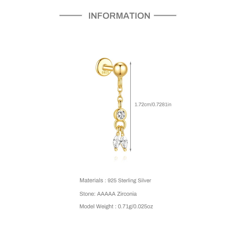 CANNER Pendientes Plata 925 Piercing Stud Earrings For Women Cubic Zirconia 925 Sterling Silver Cartilage Earring Jewerly 1pc