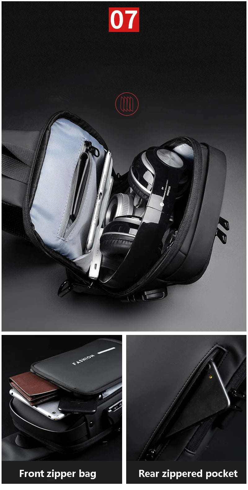 Men Multifunction Anti Theft USB Shoulder Bag Man Crossbody Cross Body Travel Sling Chest Bags Pack Messenger Pack