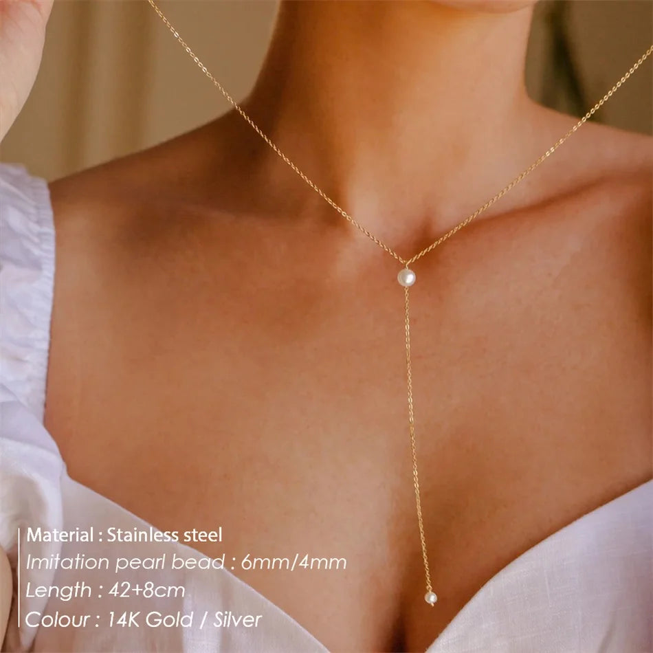 316L Stainless Steel Fashion Golden Color Chain Jewelry Necklace For Women Imitation Pearl Beads Pendant Gifts Jewelry Wholesale