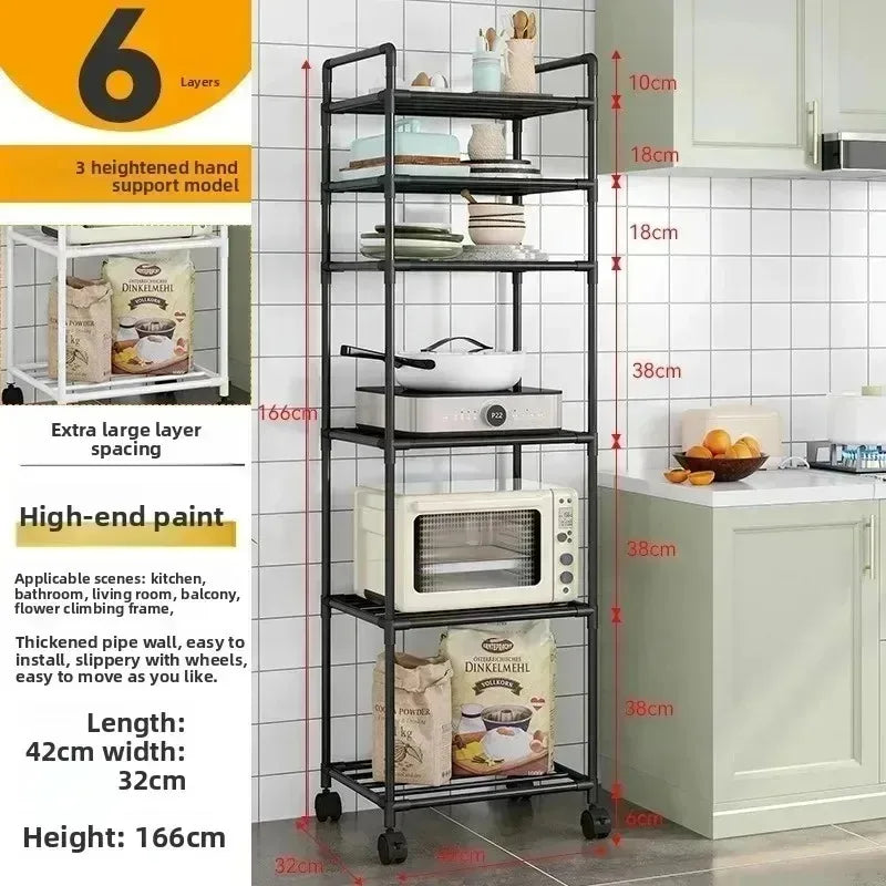 Kitchen mobile storage cart, multi-layer floor rack, dish refrigerator organizer refrigerator organizer