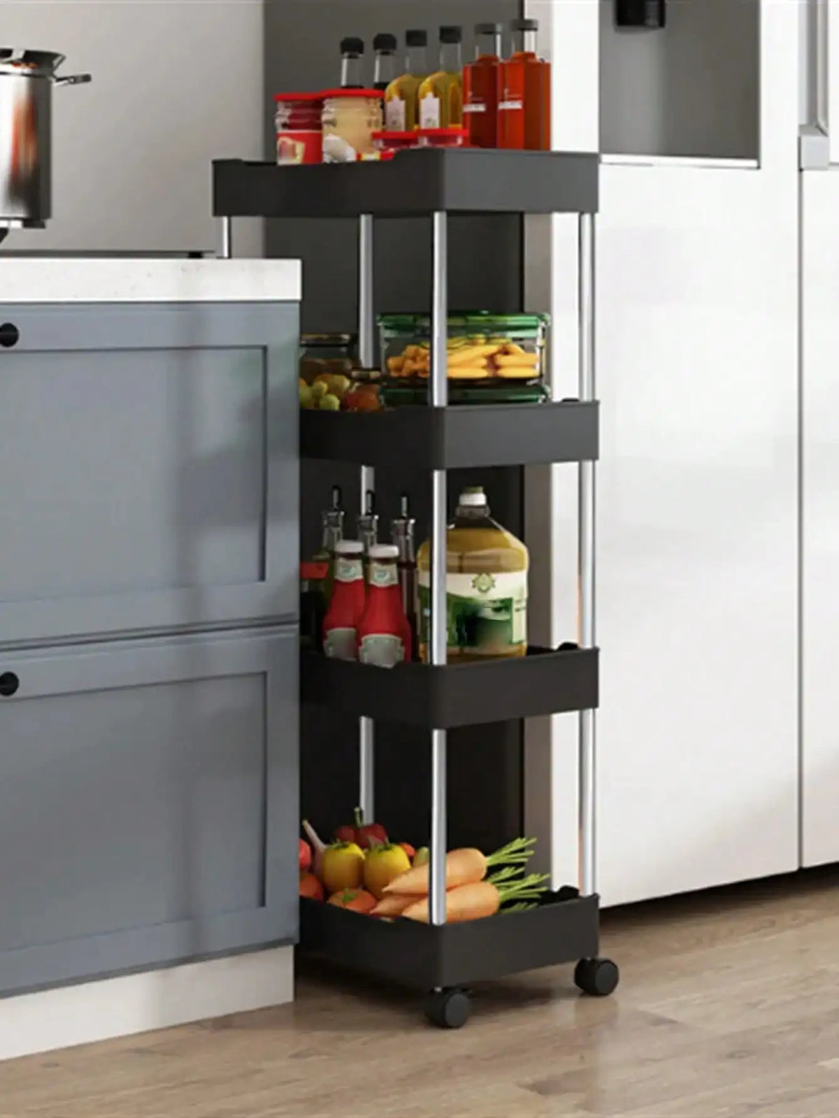 1pcs 3/4 Tier Rolling Utility Cart Storage Shelf Movable Gap Storage Rack Kitchen Bathroom Slim Slide Organizer Shelf Livingroom