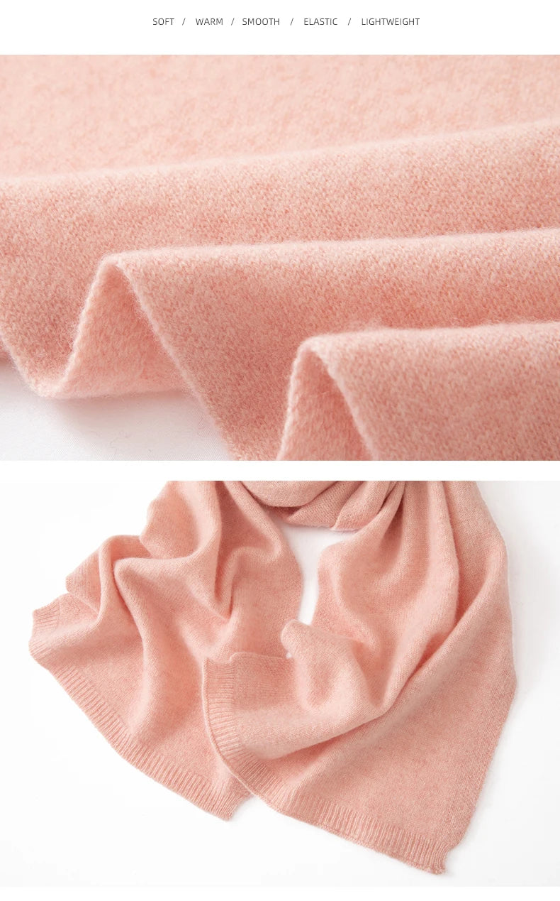 Soft 100% Cashmere Scarf for Autumn and Winter, Women's Knitted Warm Neck Protection Scarf 160*25CM