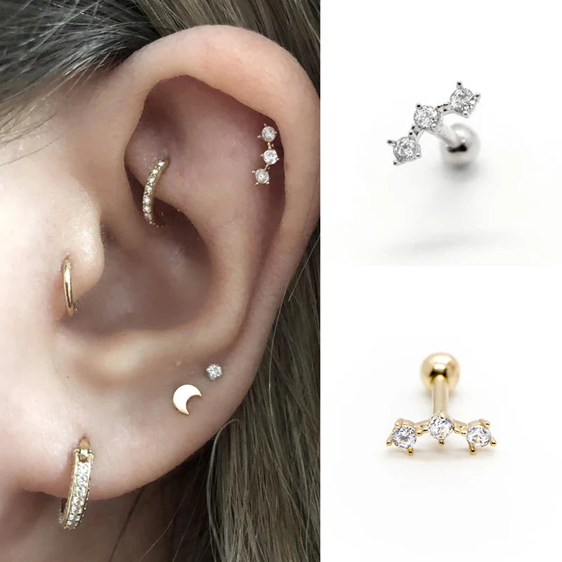 CANNER Pendientes Plata 925 Piercing Stud Earrings For Women Cubic Zirconia 925 Sterling Silver Cartilage Earring Jewerly 1pc