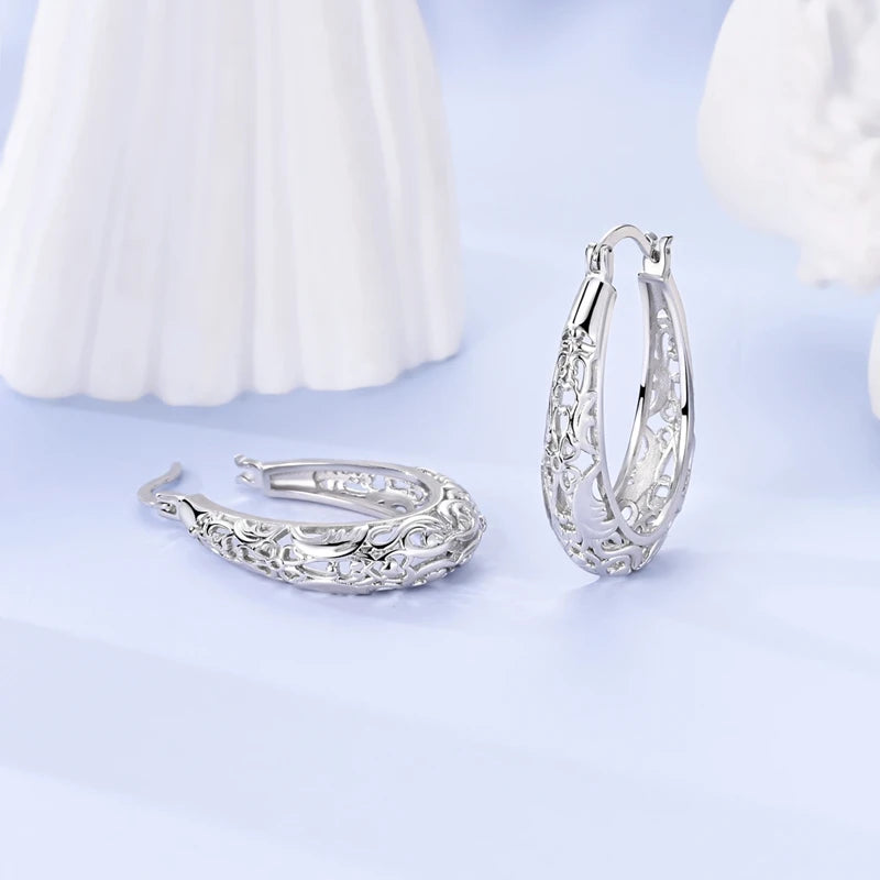 Original 925 Sterling Silver Women Hoop Earrings High Quality Shine Zircon U Shaped Classic Style Earring For Women Jewelry Gift
