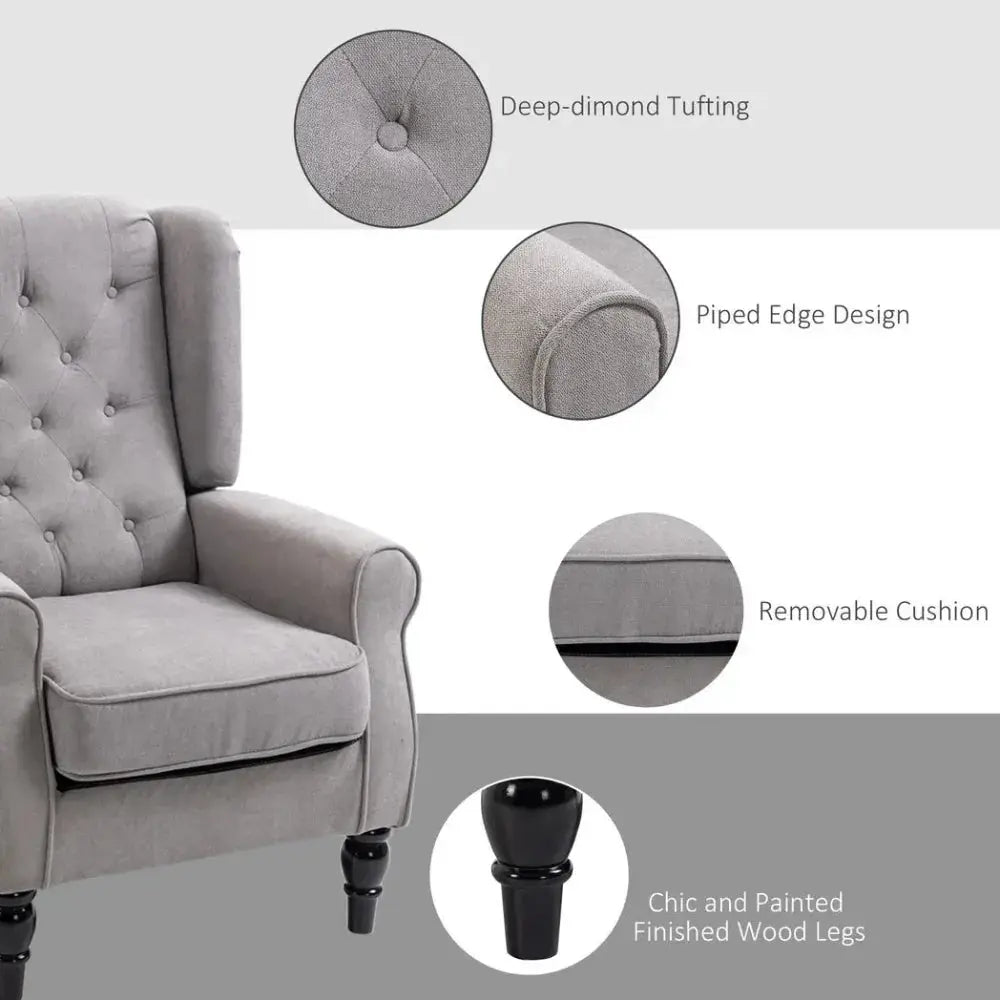 Retro Accent Chair Wingback Armchair with Wood Frame for Living Room Grey - Image #5