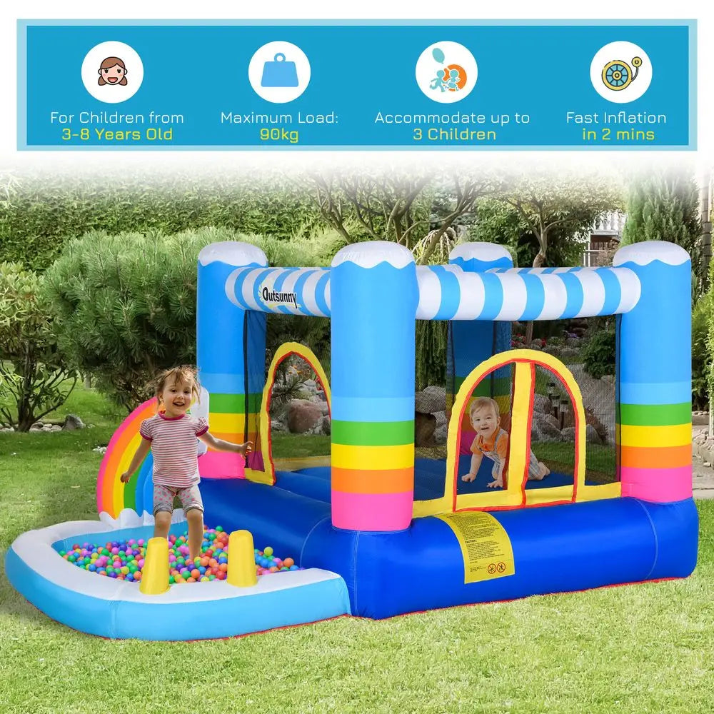 Kids Bouncy Castle with Pool Outdoor Trampoline W/ Net Blower 3-8 Yrs - Image #7