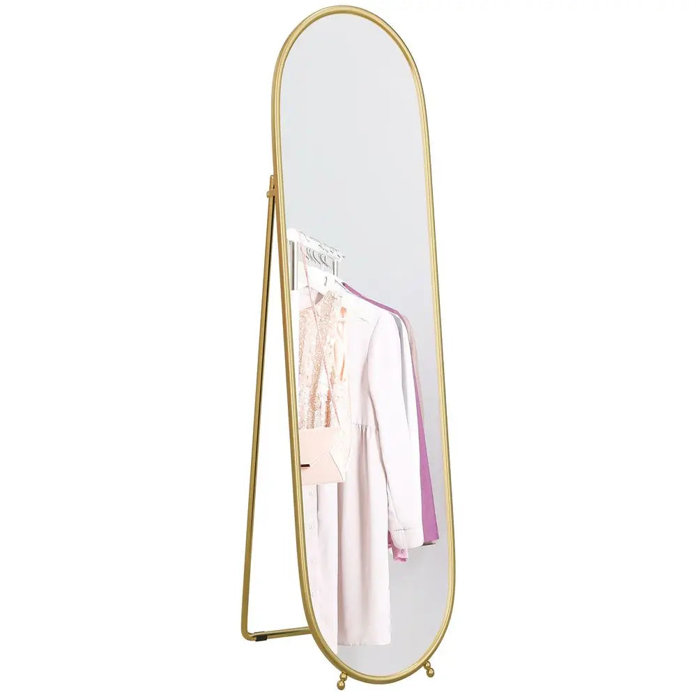 HOMCOM Oval Full Length Mirror with Metal Frame Hanging or Leaning Gold Tone - Image #1