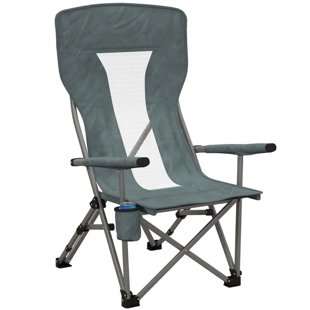 Outsunny Folding Camping Chair High Back Camping Fishing Chair w/ Cup Holder - Image #2