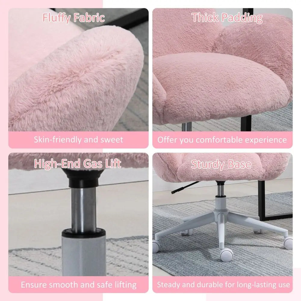 Fluffy Leisure Chair Office Chair w/ Backrest and Armrest for Bedroom Pink - Image #7