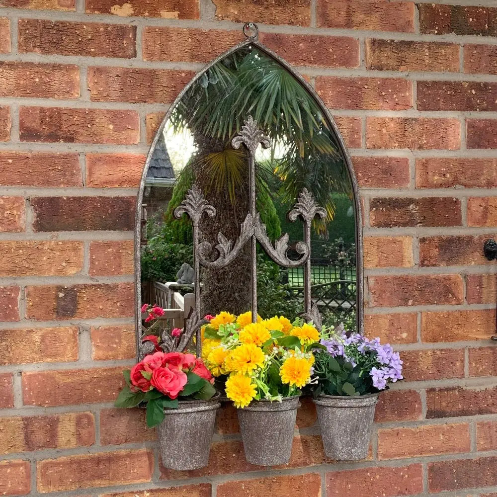 60cm RUSTY WALL MIRROR WITH TRIPLE PLANTER - Image #3