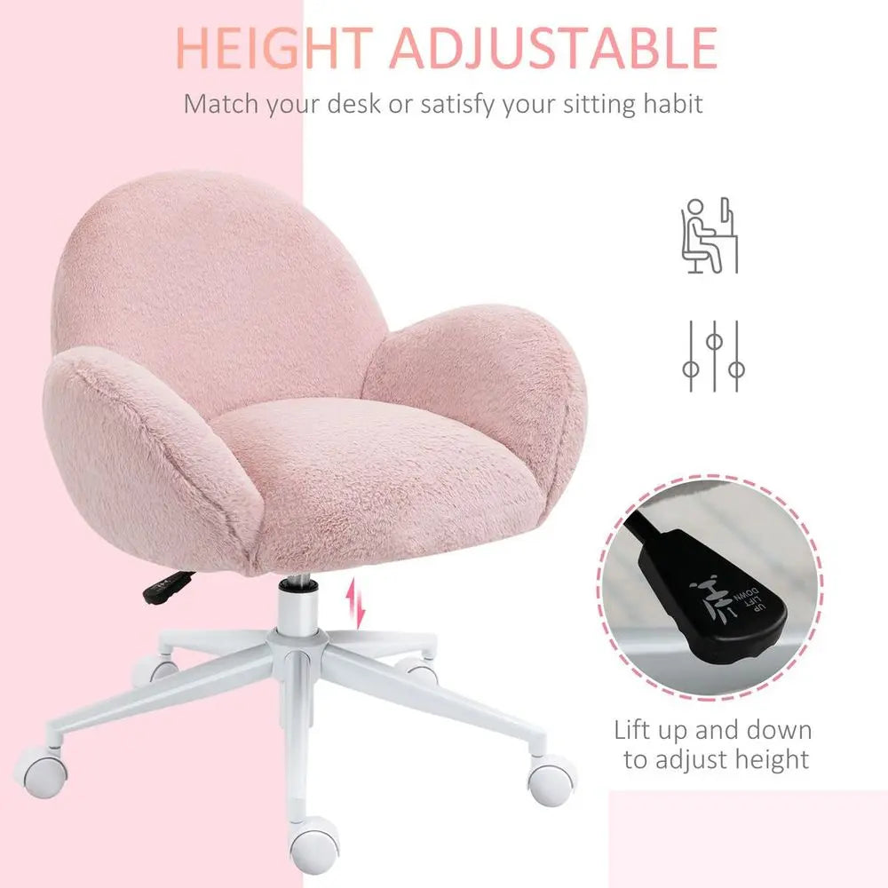 Fluffy Leisure Chair Office Chair w/ Backrest and Armrest for Bedroom Pink - Image #5