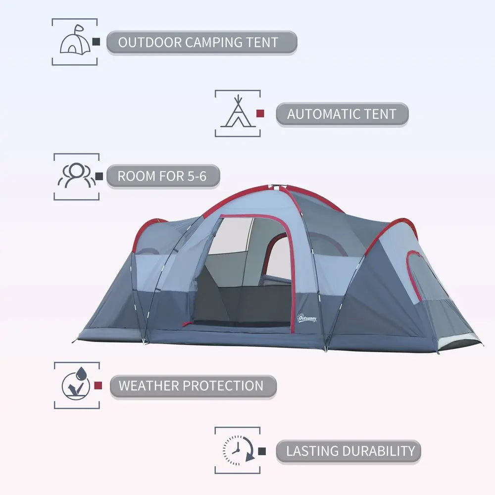 Outdoor  Camping Tent For 5-6 W/ Bag, Fiberglass & Steel Frame Outsunny - Image #4