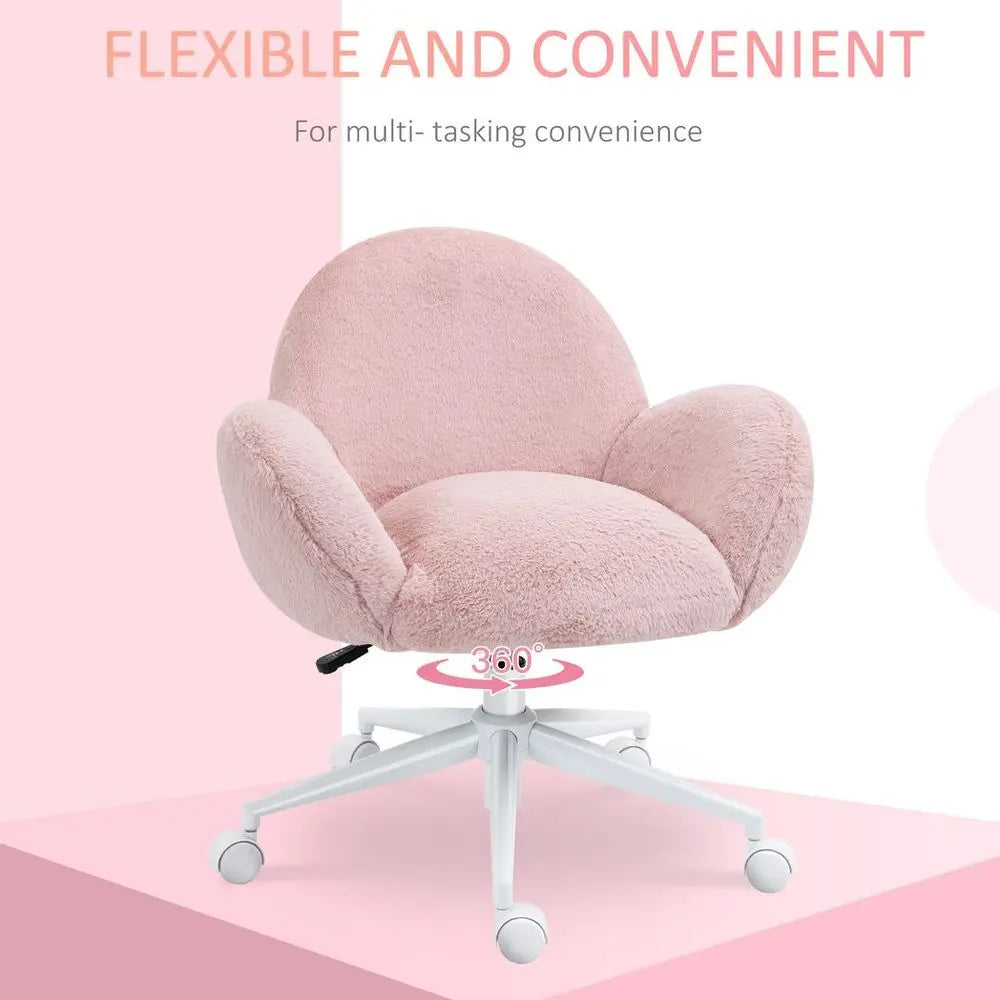 Fluffy Leisure Chair Office Chair w/ Backrest and Armrest for Bedroom Pink - Image #6