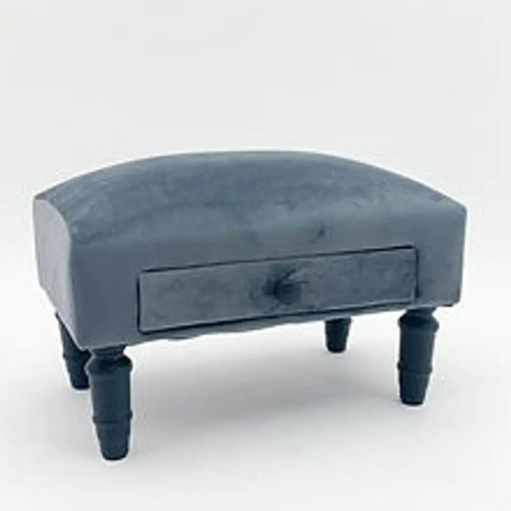 GREY VELVET FOOTSTOOL WITH DRAWER - Image #1