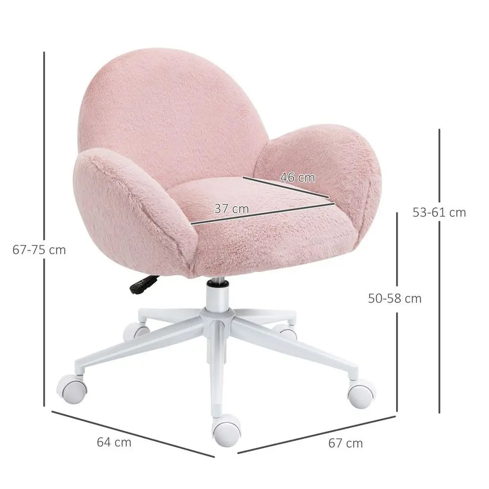 Fluffy Leisure Chair Office Chair w/ Backrest and Armrest for Bedroom Pink - Image #4