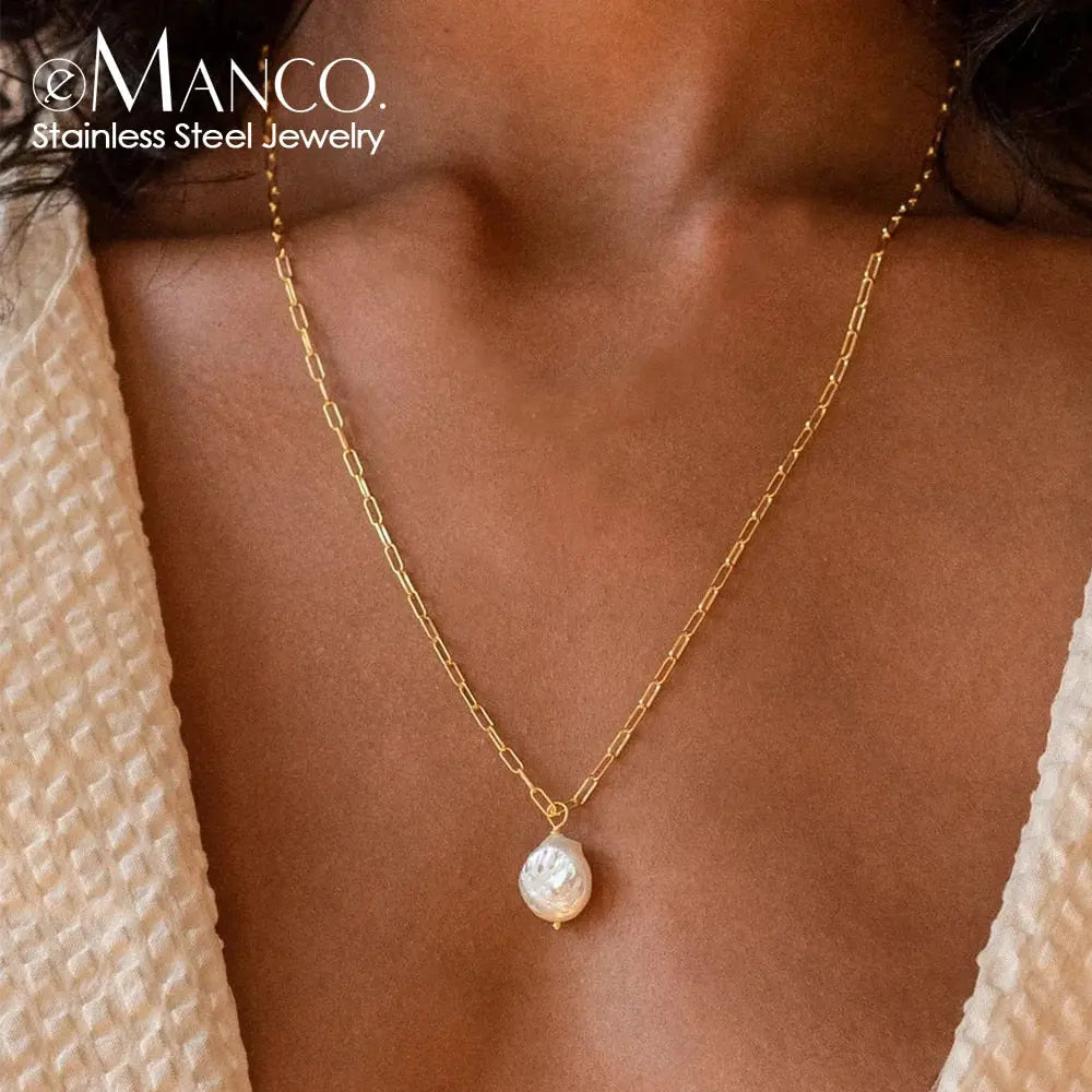 (Manco) Pearl Stainless Steel Necklace - Image #1