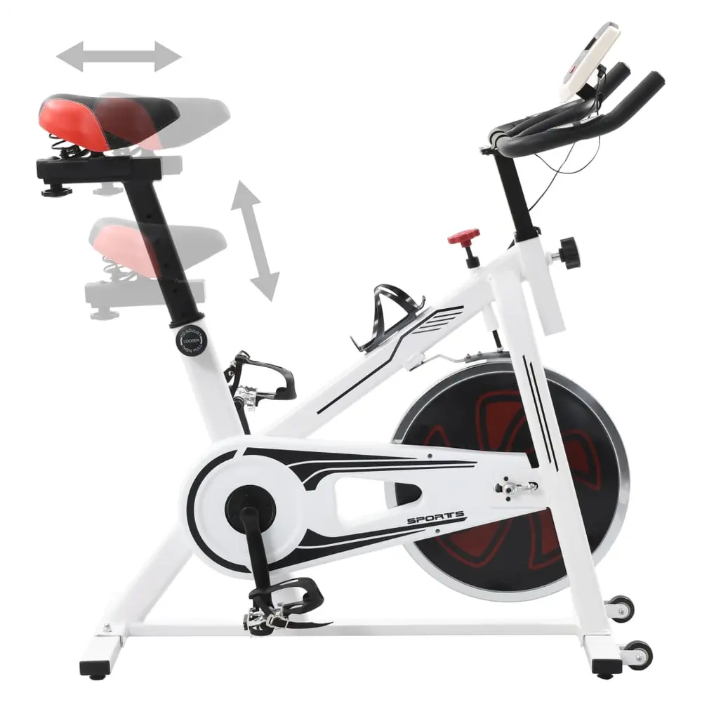 vidaXL Exercise Training Bike with Pulse Sensors White and Red - Image #3