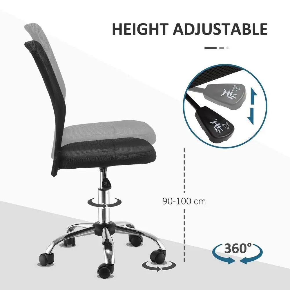 Armless Office Chair Ergonomic Padded Height Adjustable Mesh Back 5 Wheels - Image #6