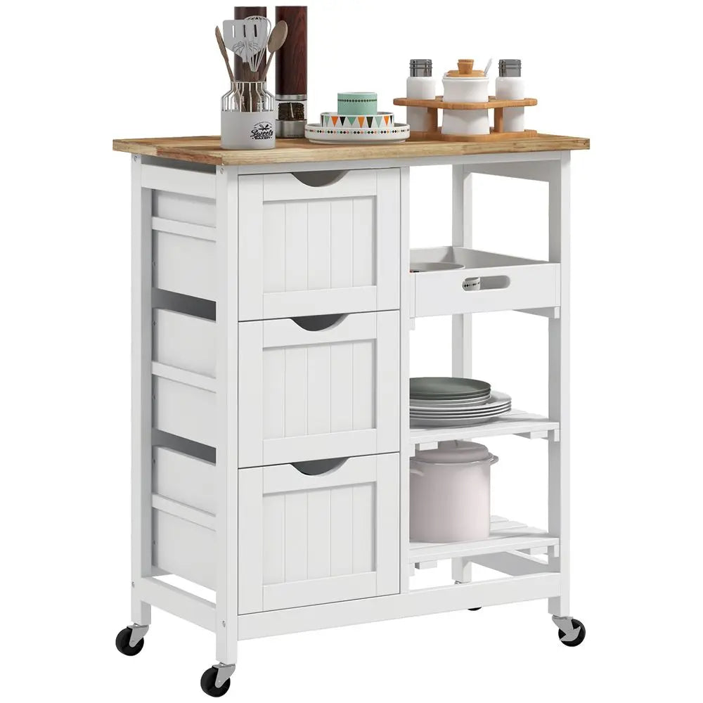 HOMCOM Rolling Kitchen Island Cart, Bar Serving Cart, Compact Trolley White - Image #1