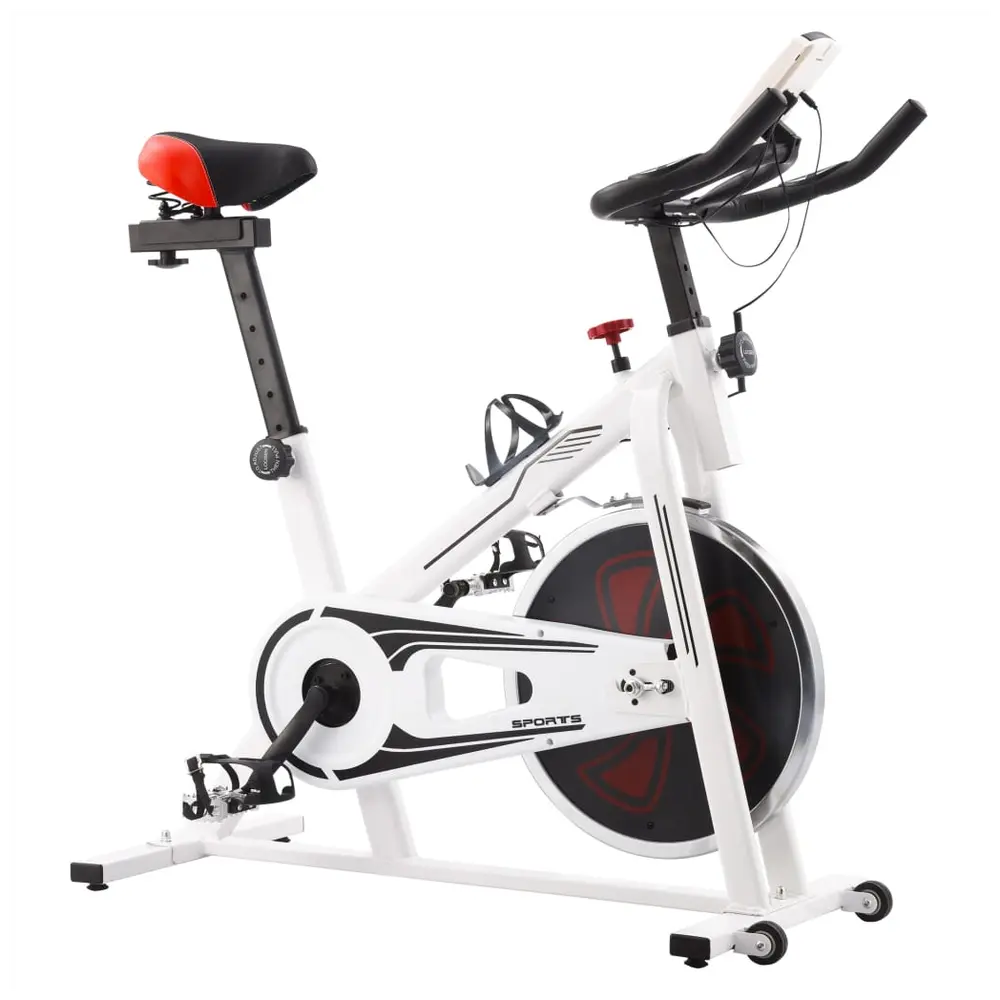 vidaXL Exercise Training Bike with Pulse Sensors White and Red - Image #2