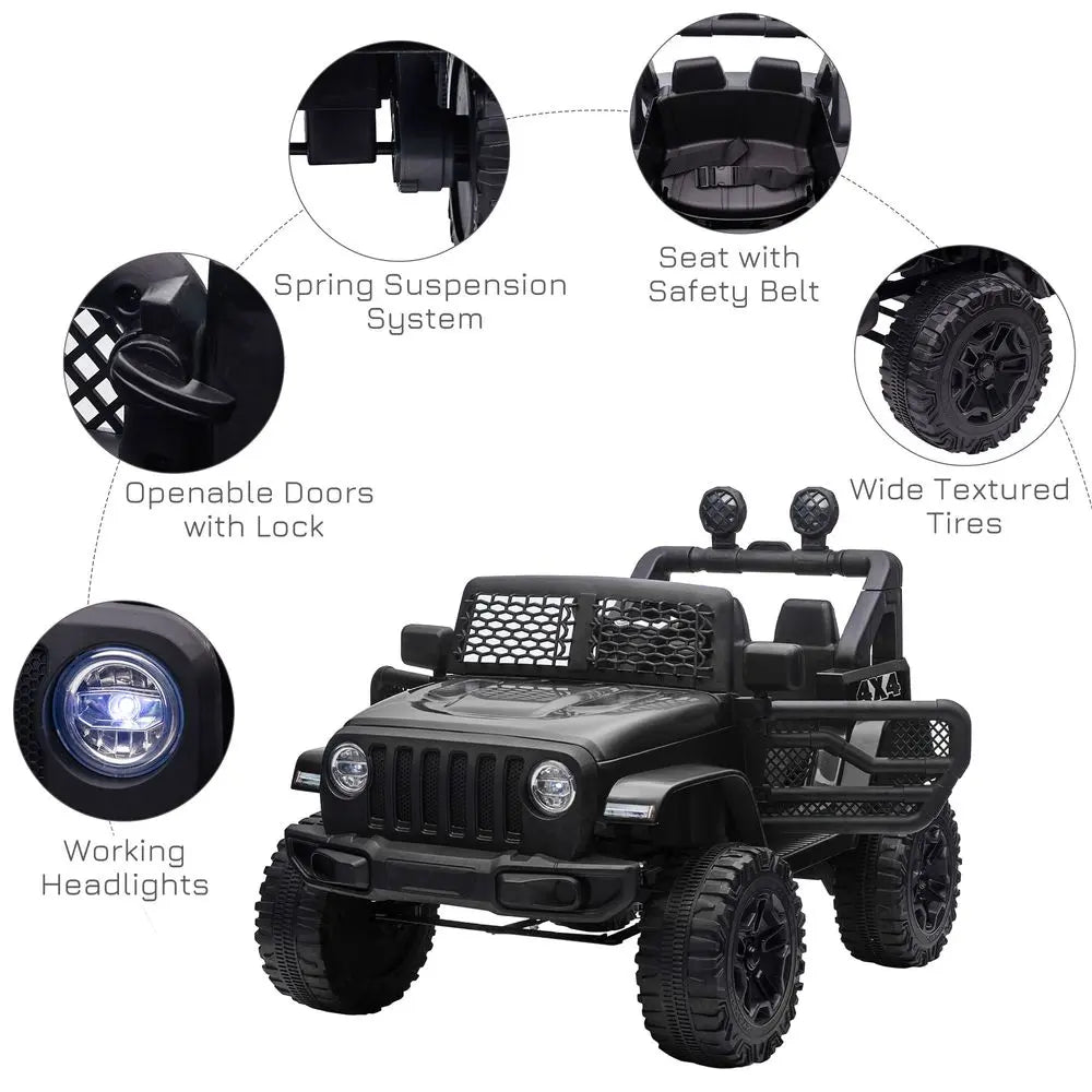 12V Kids Electric Ride On Car Truck Off-road Toy Remote Control Black HOMCOM - Image #5