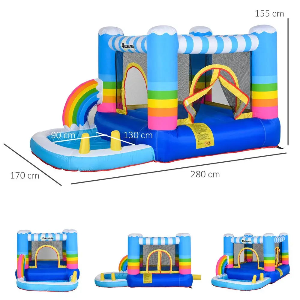 Kids Bouncy Castle with Pool Outdoor Trampoline W/ Net Blower 3-8 Yrs - Image #3