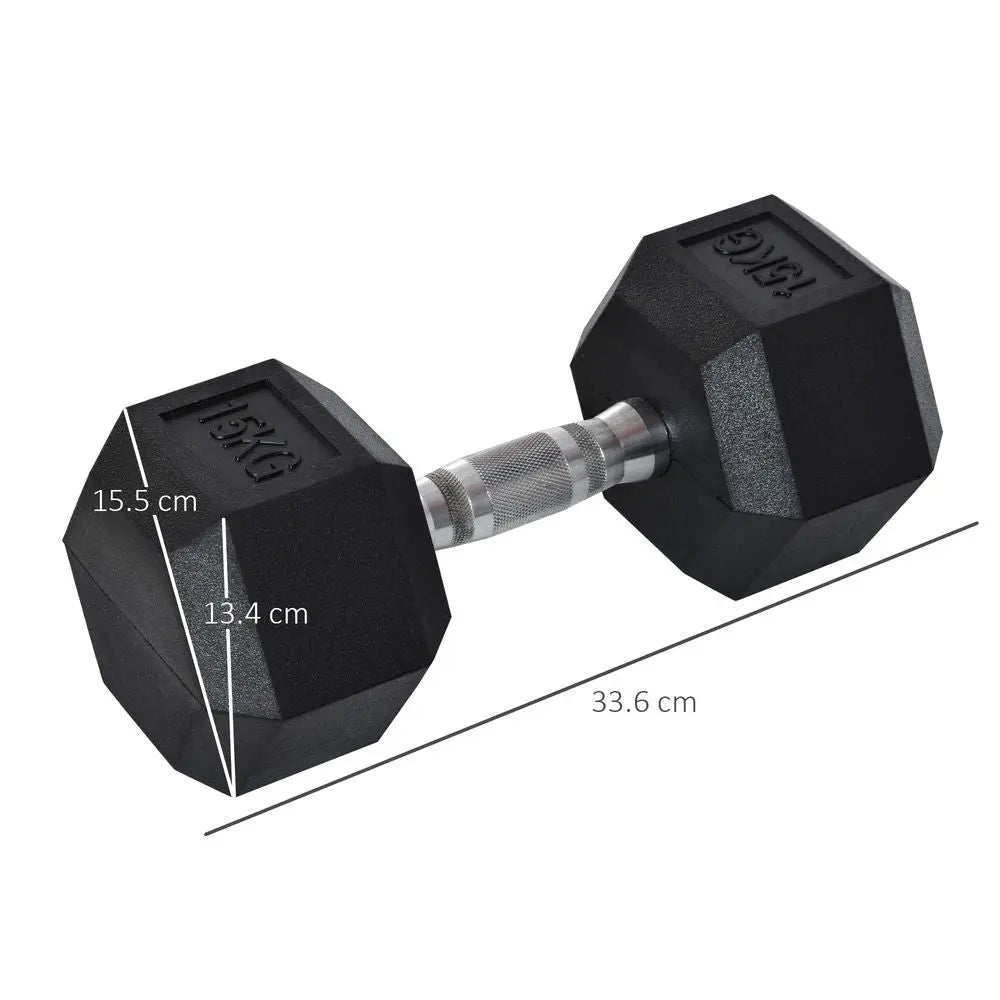 15KG Single Rubber Hex Dumbbell Portable Hand Weights Home Gym HOMCOM - Image #3