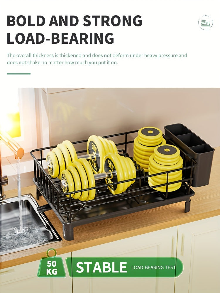 Rustproof Dish Drying Rack Kitchen Countertop Dish Rack Dish Drainer Organizer with Utensil Holder＆ Drain Board for Kitchen Sink
